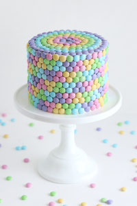 Pastel Rainbow M&M Cake | by Whitney DePaoli for TheCakeBlog.com