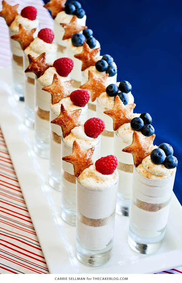 Patriotic No-Bake Cheesecake Shots for the 4th of July | by Carrie Sellman for TheCakeBlog.com