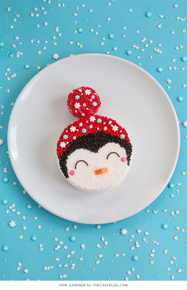 Penguin Cake - a sprinkle coated penguin cake too adorable for words | by Erin Gardner for TheCakeBlog.com