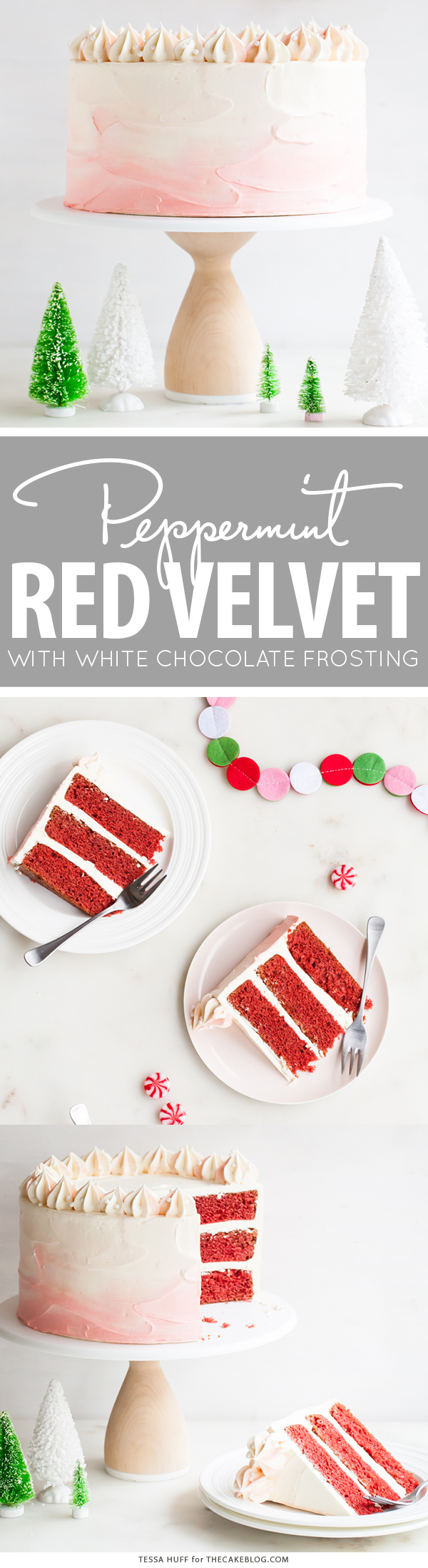 Peppermint Red Velvet Cake - bright red cake layered with white chocolate peppermint buttercream | by Tessa Huff for TheCakeBlog.com