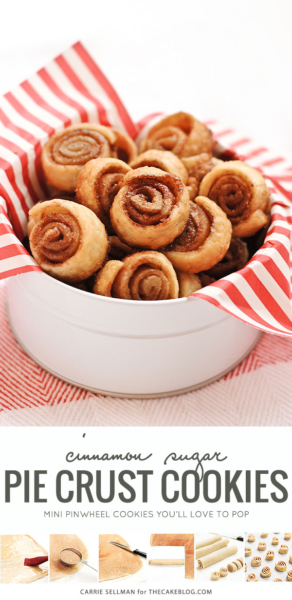 Pie Crust Cookies! Pie crust coated in cinnamon sugar and rolled into pinwheel cookies for the holidays. A Christmas cookie tradition. | Carrie Sellman for TheCakeBlog.com