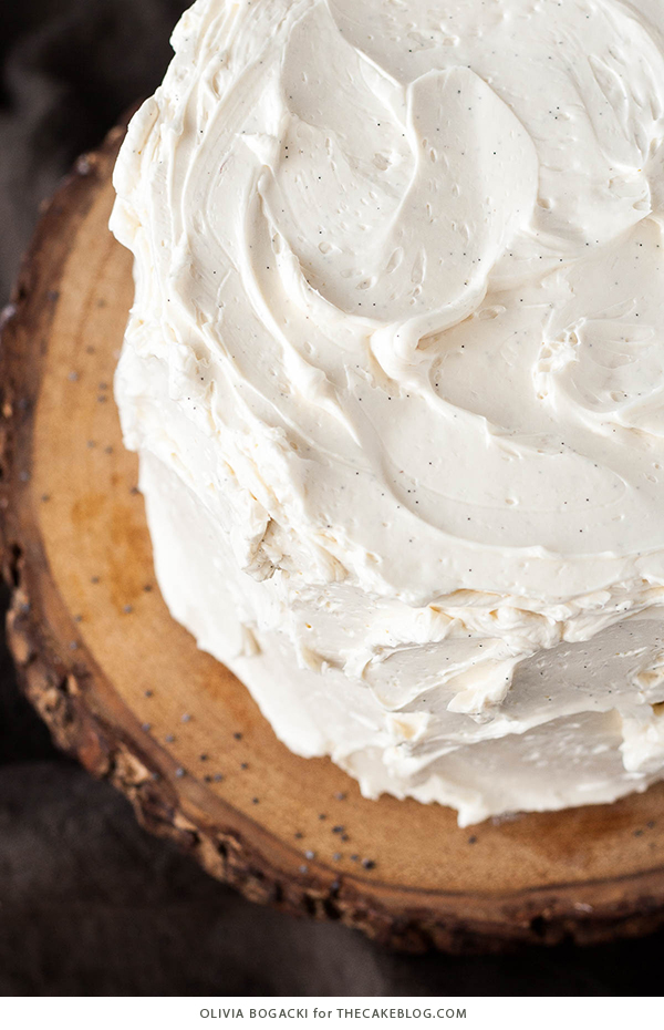 Poppy Seed Cake - poppy seed studded cake with vanilla bean frosting and poppy seed filling | by Olivia Bogacki for TheCakeBlog.com