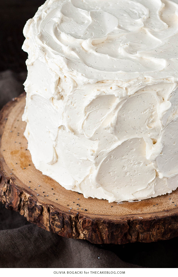 Poppy Seed Cake - poppy seed studded cake with vanilla bean frosting and poppy seed filling | by Olivia Bogacki for TheCakeBlog.com