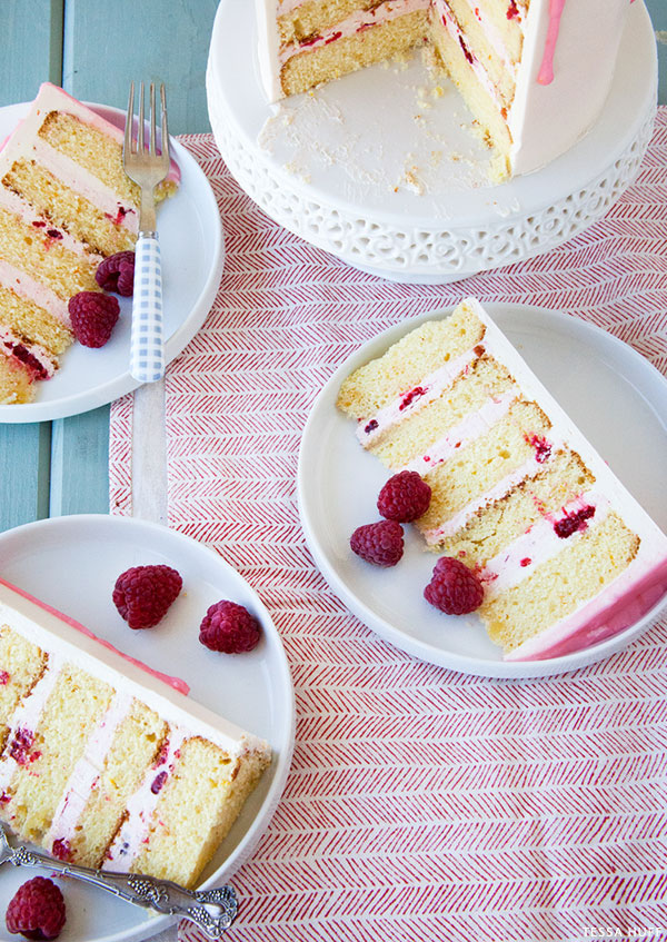 fresh raspberries and a blood orange glaze | Raspberry & Blood Orange Cake| Recipe by Tessa Huff for TheCakeBlog.com
