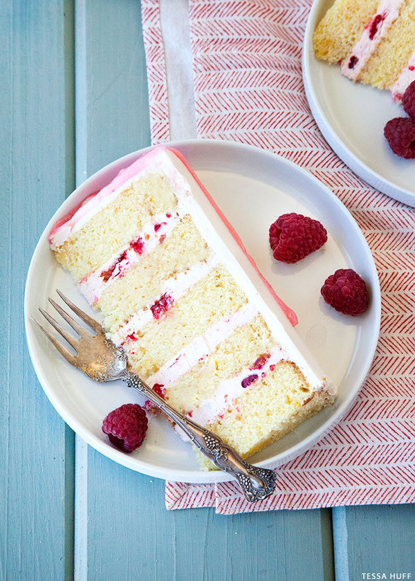fresh raspberries and a blood orange glaze | Raspberry & Blood Orange Cake| Recipe by Tessa Huff for TheCakeBlog.com