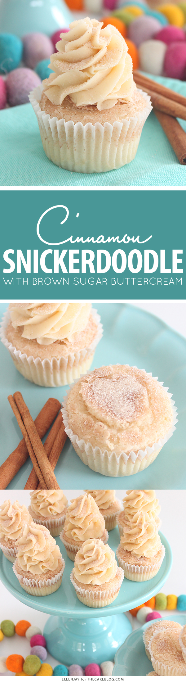 Snickerdoodle Cupcakes - cinnamon sugar cupcakes topped with delicious brown sugar buttercream. A holiday cupcake recipe inspired by the classic Christmas cookie | by ellenJAY for TheCakeBlog.com