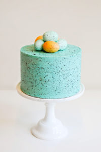 The original Speckled Egg Cake! Learn how to make this springy Easter cake with a step-by-step tutorial | by Carrie Sellman for TheCakeBlog.com