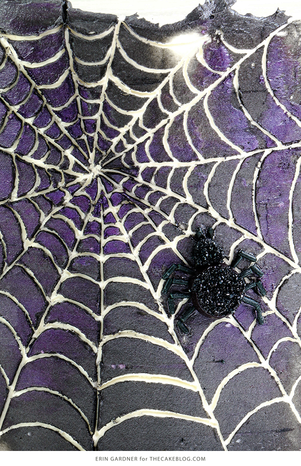 Spiderweb Cake - how to make an easy spiderweb cake with buttercream | by Erin Gardner for TheCakeBlog.com