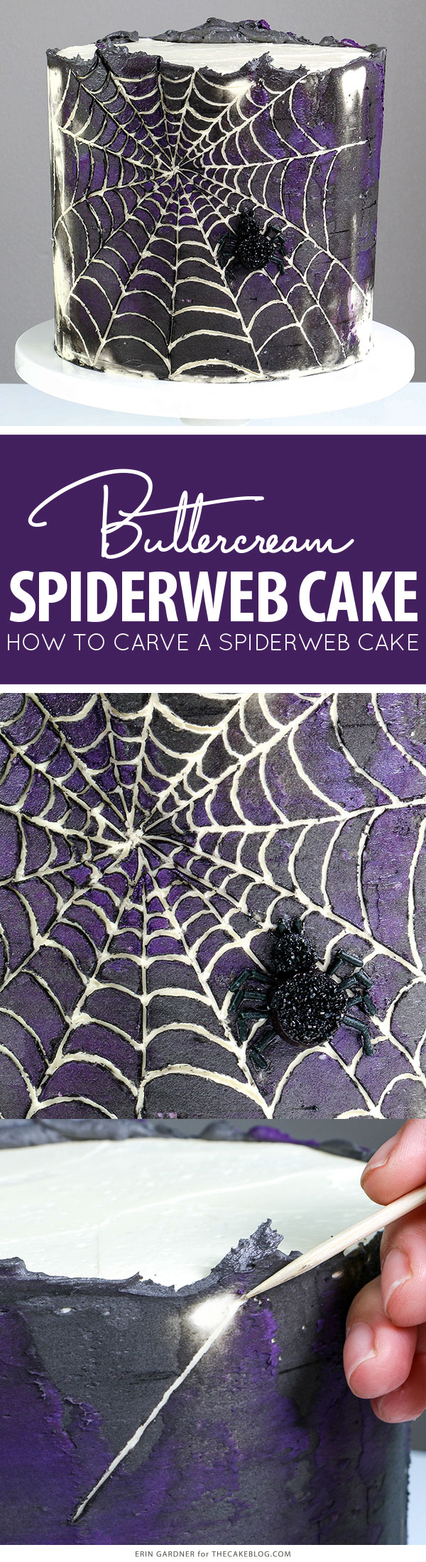 Spiderweb Cake - how to make an easy spiderweb cake with buttercream | by Erin Gardner for TheCakeBlog.com