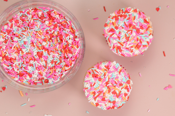 Sprinkle Girl Cake - how to make cute girly face cakes with sprinkles for the hair and chocolate heart sunglasses | by Erin Gardner for TheCakeBlog.com