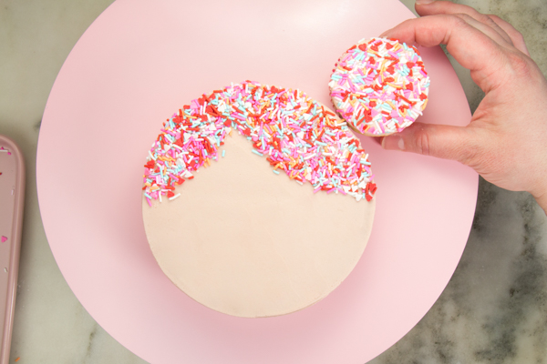 Sprinkle Girl Cake - how to make cute girly face cakes with sprinkles for the hair and chocolate heart sunglasses | by Erin Gardner for TheCakeBlog.com