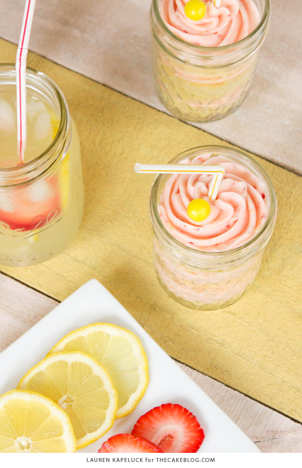Strawberry Lemonade Cupcakes - moist lemon cupcakes paired with fresh strawberry buttercream for the perfect combination of sour and sweet | by Lauren Kapeluck for TheCakeBlog.com