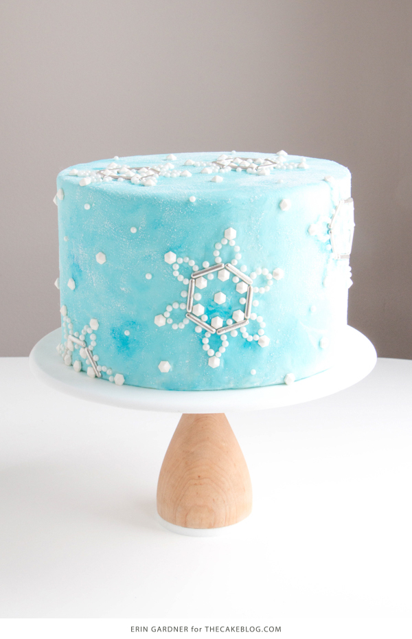 Sueded Buttercream Cake with Sprinkle Snowflakes | by Erin Gardner for TheCakeBlog.com #cake #winter #christmas #christmasdessert