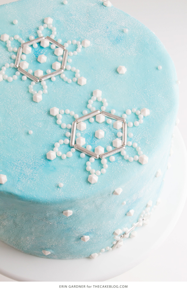Sueded Buttercream Cake with Sprinkle Snowflakes | by Erin Gardner for TheCakeBlog.com #cake #winter #christmas #christmasdessert