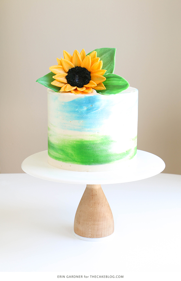 Sunflower Cake - how to make gorgeous sunflower cake decorations using melted chocolate | by Erin Gardner for TheCakeBlog.com