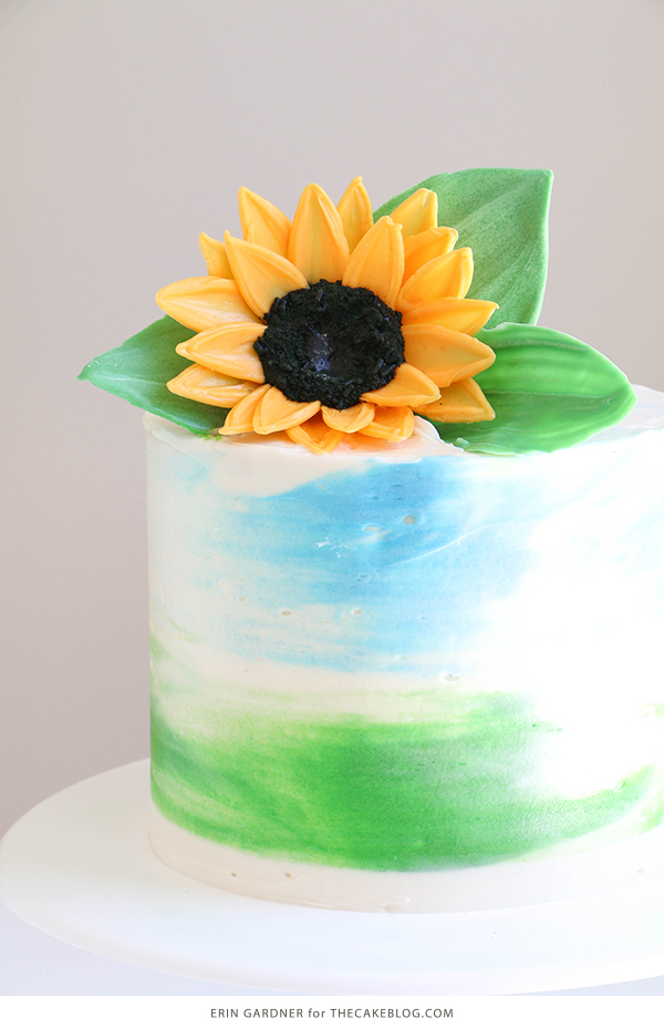 Sunflower Cake - how to make gorgeous sunflower cake decorations using melted chocolate | by Erin Gardner for TheCakeBlog.com
