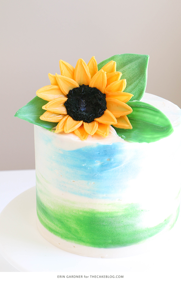 Sunflower Cake - how to make gorgeous sunflower cake decorations using melted chocolate | by Erin Gardner for TheCakeBlog.com