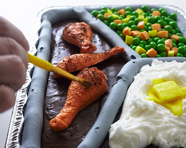 TV Dinner Cake - an easy and fun sheet cake for Father's Day and April Fools Day | by Cakegirls for TheCakeBlog.com