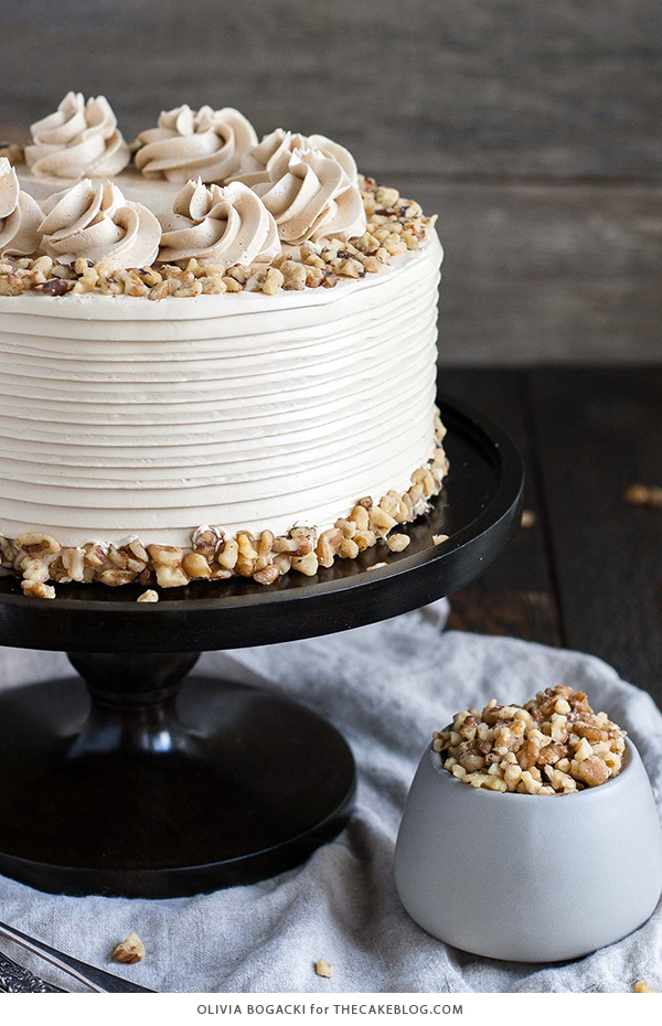 Walnut Cake with Brown Sugar Buttercream | by Olivia Bogacki for TheCakeBlog.com