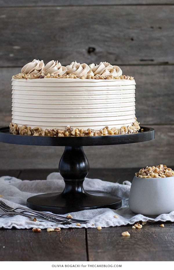 Walnut Cake with Brown Sugar Buttercream | by Olivia Bogacki for TheCakeBlog.com